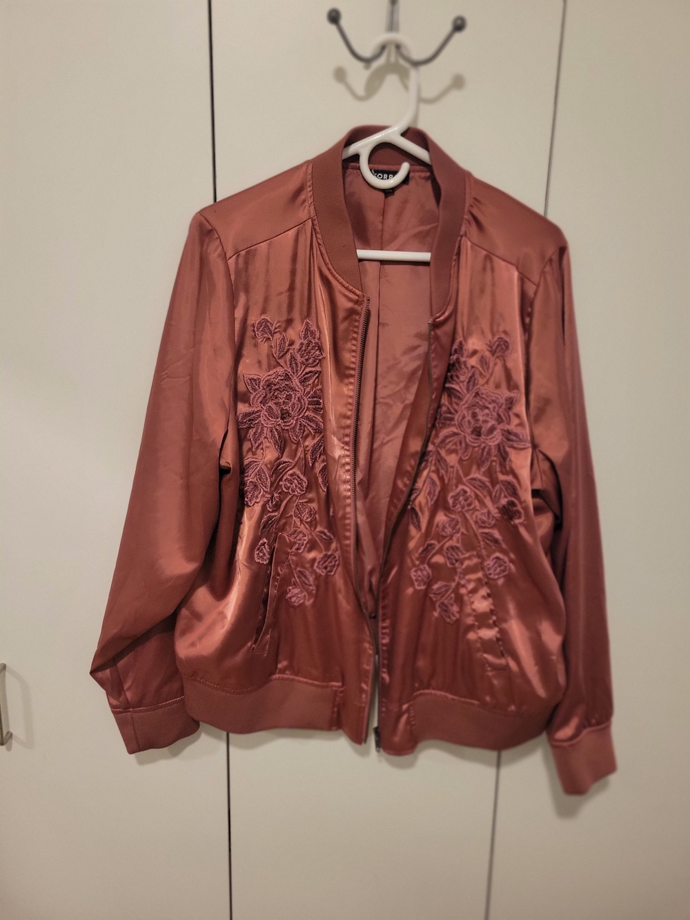 torrid Rose Satin Embroidered Bomber Jacket